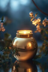 Poster - A single lit candle sitting on a table