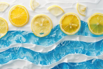 Poster - A stack of citrusy lemon slices resting on a bed of ice, perfect for garnishing cocktails or adding a pop of color to your presentation