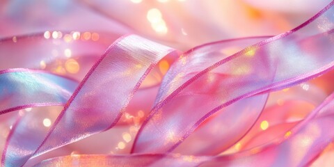 Poster - A close-up view of a pink and blue ribbon, perfect for use in designs related to unity, solidarity, or celebration