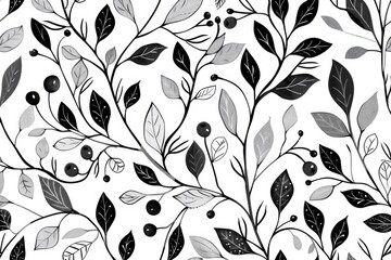 Poster - A close-up shot of a black and white leaf pattern with berries, suitable for use in designs related to nature, fall, or autumn