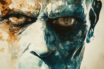 Poster - Close-up of a painted portrait of a man's face