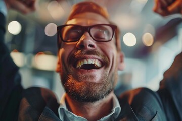 Poster - Close-up portrait of a man wearing glasses and a beard, suitable for use in editorial or commercial contexts