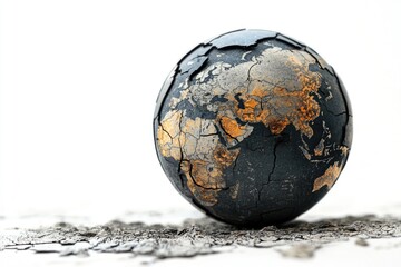 Poster - A black and gold globe sits atop a pile of dirt, offering a unique perspective