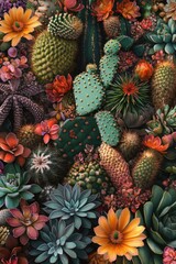 Poster - Collection of different cactus species found in the desert, including prickly pear and cholla