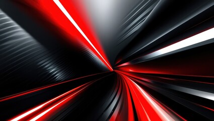 abstract tunnel, red and white light streaks, motion blur, high contrast, dynamic perspective, futuristic, digital art, sleek design, speed effect, black background, converging lines, sci-fi aesthetic