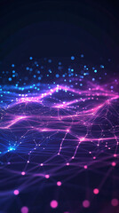 Leinwandbilder - Glowing blue and purple particles form a futuristic wave pattern, evoking tech and connectivity. Perfect for internet, ai, and cyber projects