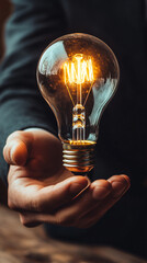 Aufkleber - Businessman holds a glowing light bulb, representing innovation and creativity