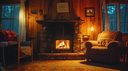 Cozy living room with a fireplace and two armchairs.