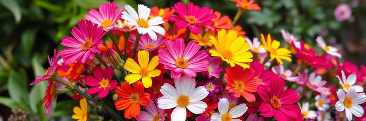 Vibrant bouquet of assorted spring flowers in full bloom, outdoor, blossom