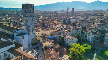 Aerial view of Lucca medieval town, Tuscany - Italy