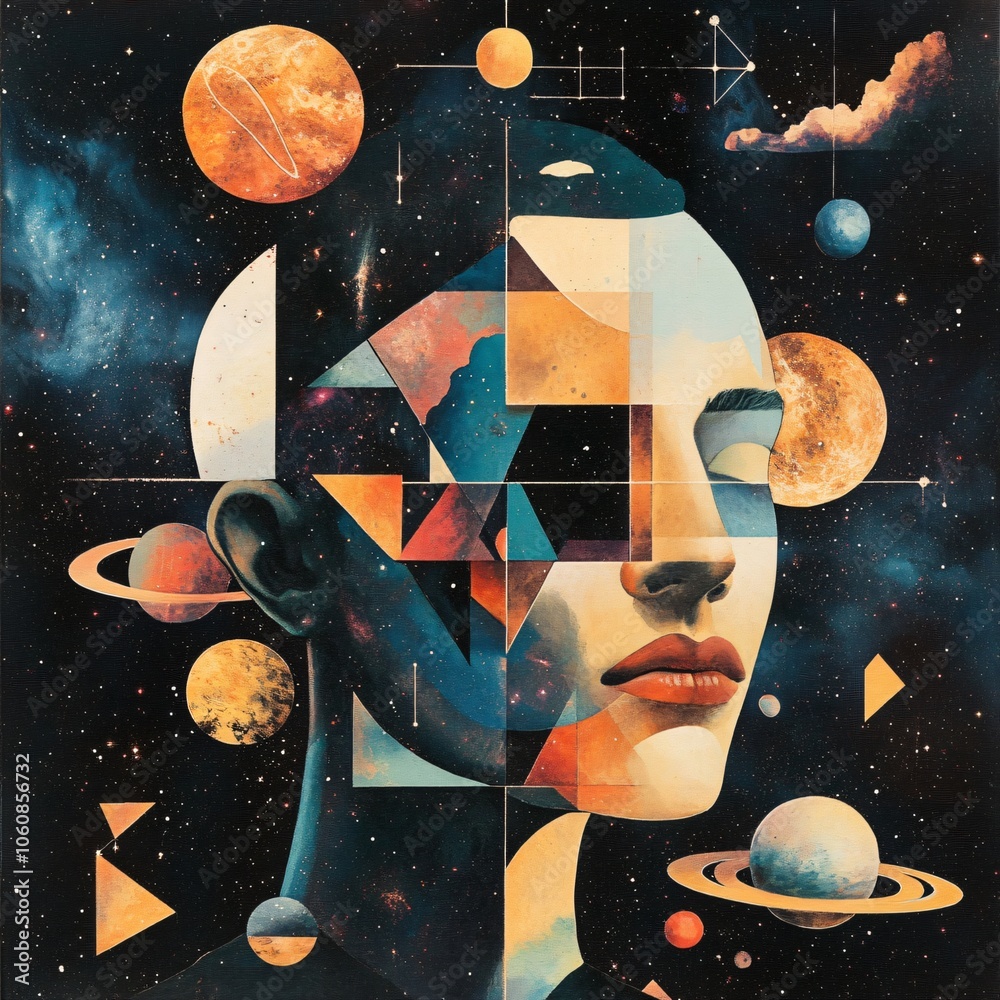 Explore the cosmic collage of planets stars and galaxies merging with ...