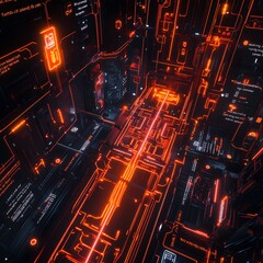 Poster - Explore the intricate details of a futuristic sci-fi circuit pattern running diagonally through a digital landscape