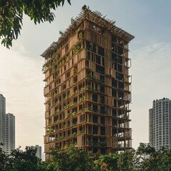 Aufkleber - Innovative bamboo skyscraper construction revolutionizes urban architecture with ai architects