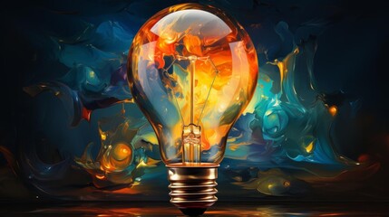 A light bulb is lit up in a colorful background