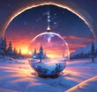 © BetiBup33 - Illustration of Christmas ball decoration with winter snowy landscape and starry sky.