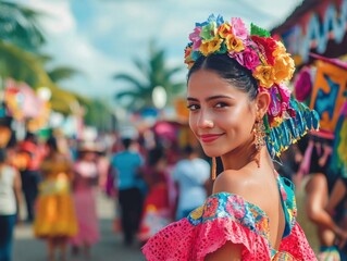 Vibrant Outdoor Cultural Festival with Colorful Costumes and Headdresses