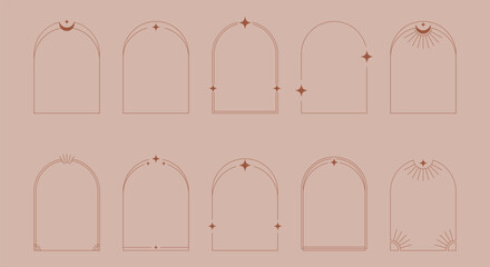 Wall Mural - modern minimalist aesthetic trendy linear frames with stars, arch frames, geometric forms. decorativ