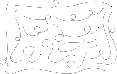 Poster - Hand drawn dotted arrows. Handdrawn freehand different curved lines, swirls arrows. Curved arrow line. Doodle, sketch style. Isolated Vector illustration.