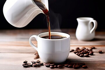 coffee pour into ceramic mug a dark rich coffee is slowly poured