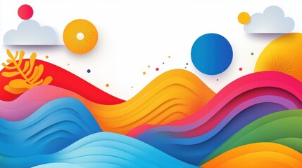 Wall Mural - Cute Abstract Wavy Background with Colorful Elements