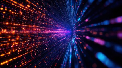 Poster - Colorful light rays streaming in a vibrant digital space.