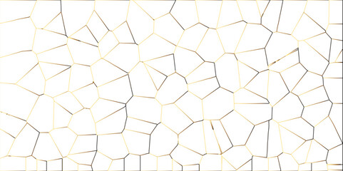 Abstract white crystalized broken glass background. black stained glass window art vector background. Golde gradient lines stroke abstract white crystalized broken glass background. 