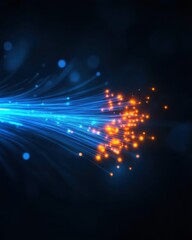Poster - Abstract light trails in blue and orange on a dark background.