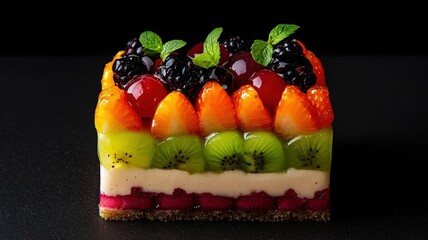 Colorful Luxury Dessert with Fresh Fruit Garnish