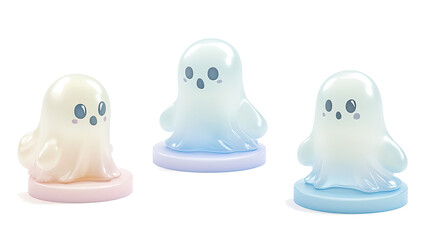 Poster - Cute Friendly Halloween Ghosts in Pastel Colors for Decoration Generative AI