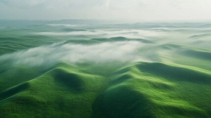 Wall Mural - Mist Rolling Over Rolling Green Hills