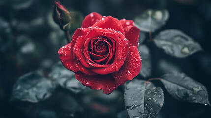 red rose with water drops