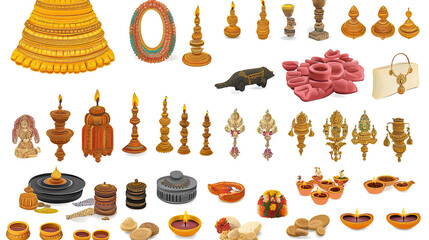 Poster - Varied Collection of Diwali Diya Clipart and Decorative Items Generative AI