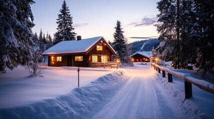 Wall Mural - Cozy Winter Night in the Countryside