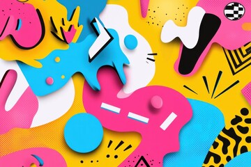 Poster - Colorful abstract background featuring vibrant shapes in pink, blue, and yellow, evoking a playful and energetic mood.