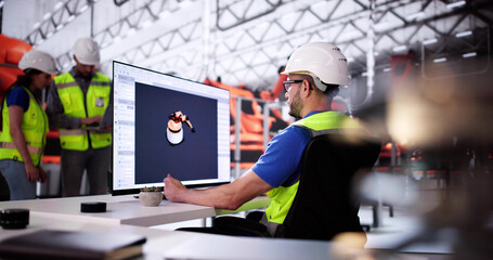 Poster - Industry Engineer Using Desktop PC Computer