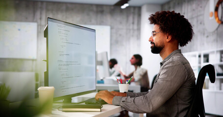 Poster - African American Coder Using Computer At Desk