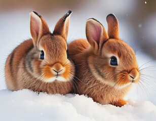 little brown bunnies in the snow AI