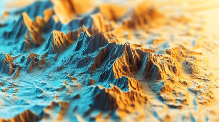 Leinwandbilder - 3D Topographic height map, geology survey, Topographic cartography, contour map, 3D relief, abstract geographic resource map with mountains, 3D rendering