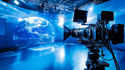 Poster - a earth is seen in the background of a blue screen