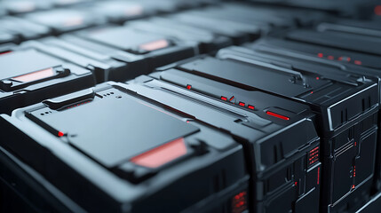Fototapete - battery energy storage system consisting of several lithium battery modules placed side by side