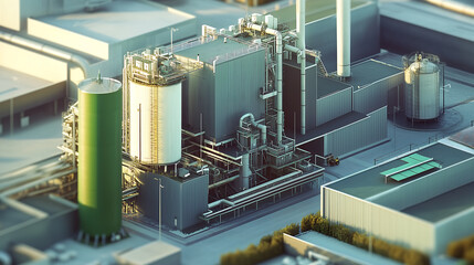 Poster - Biomass power plant at the industrial park Strijp T district detail shot, the fuel consists of bio waste, Green, alternative energy concept