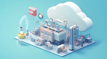 Poster - concept of industry 4, 0 technology, automation system with cloud computing