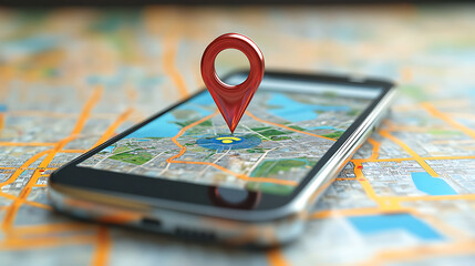 Leinwandbilder - Digital world emerging from smartphone with GPS arrow pointing forward, blending reality and technology