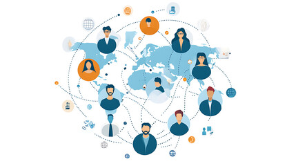 Poster - Global business structure showcasing networking Data exchange And customer connections Emphasizing hr recruitment Outsourcing And teamwork strategies