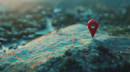 Aufkleber - Location marking with a pin on a map with routes, Find your way, Adventure, discovery, navigation, communication, logistics, geography, transport and travel theme concept background