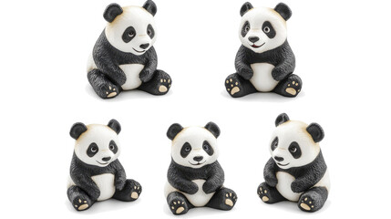 Poster - Cute Giant Panda Figurines Displayed on a Transparent Background Generative AI