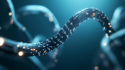 Aufkleber - Network cables and optical fibers with lights in the ends, Blue background