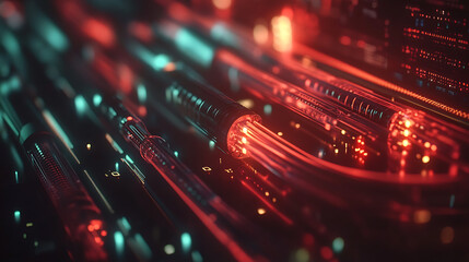Aufkleber - network cables closeup with fiber optical background