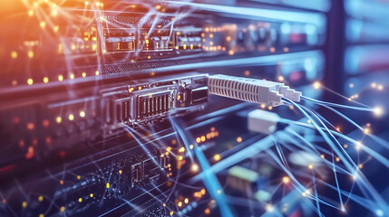 Aufkleber - network cables closeup with fiber optical background