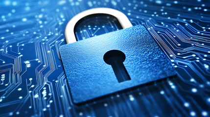 Poster - Padlock With Keyhole icon in personal data security Illustrates cyber data or information privacy idea, blue color abstract hi speed internet technology